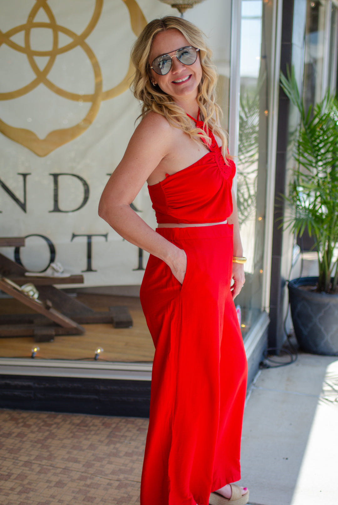 Make Your Move Wide Leg High Rise Pants in Red
