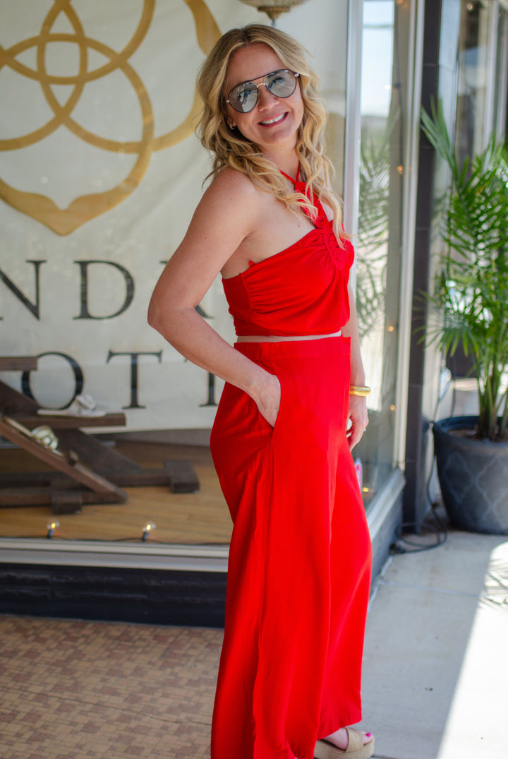 Make Your Move Wide Leg High Rise Pants in Red