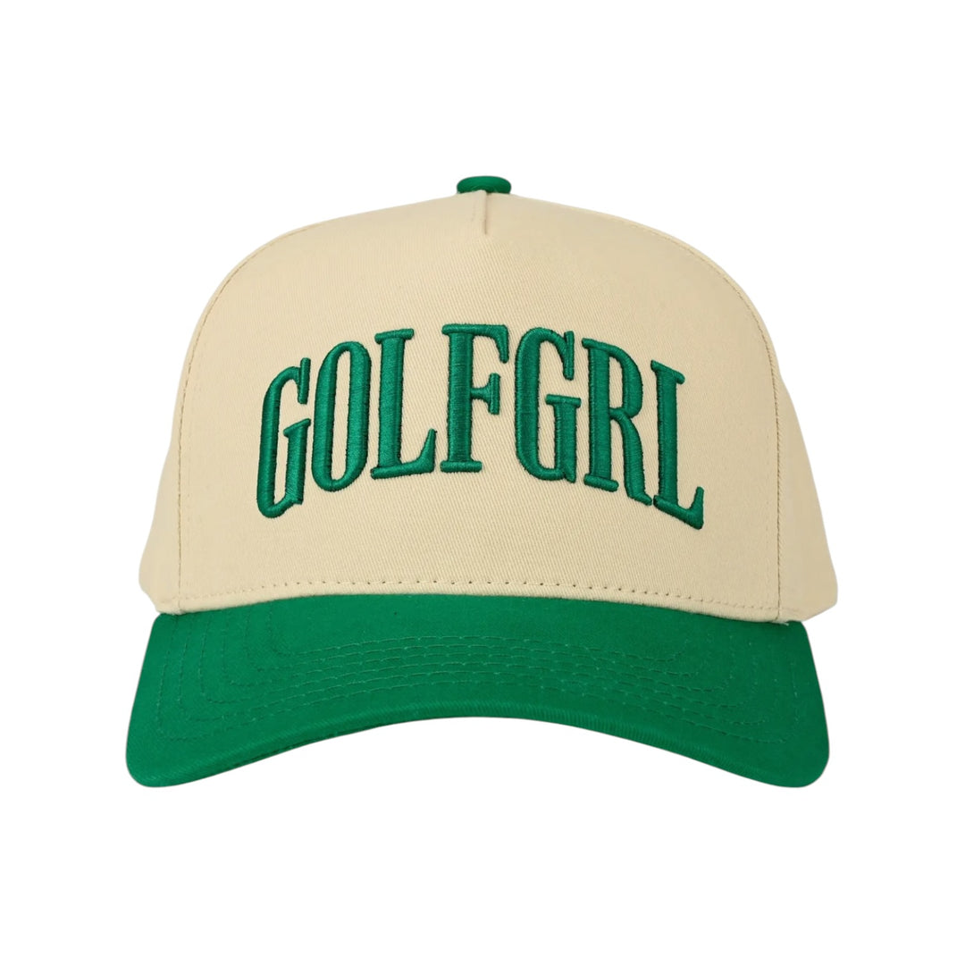 GolfGRL Embroidered Two-Tone Trucker Hat in Green & Cream