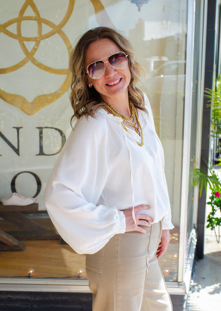 Dreaming Of You Boho Tie Front Blouse in White