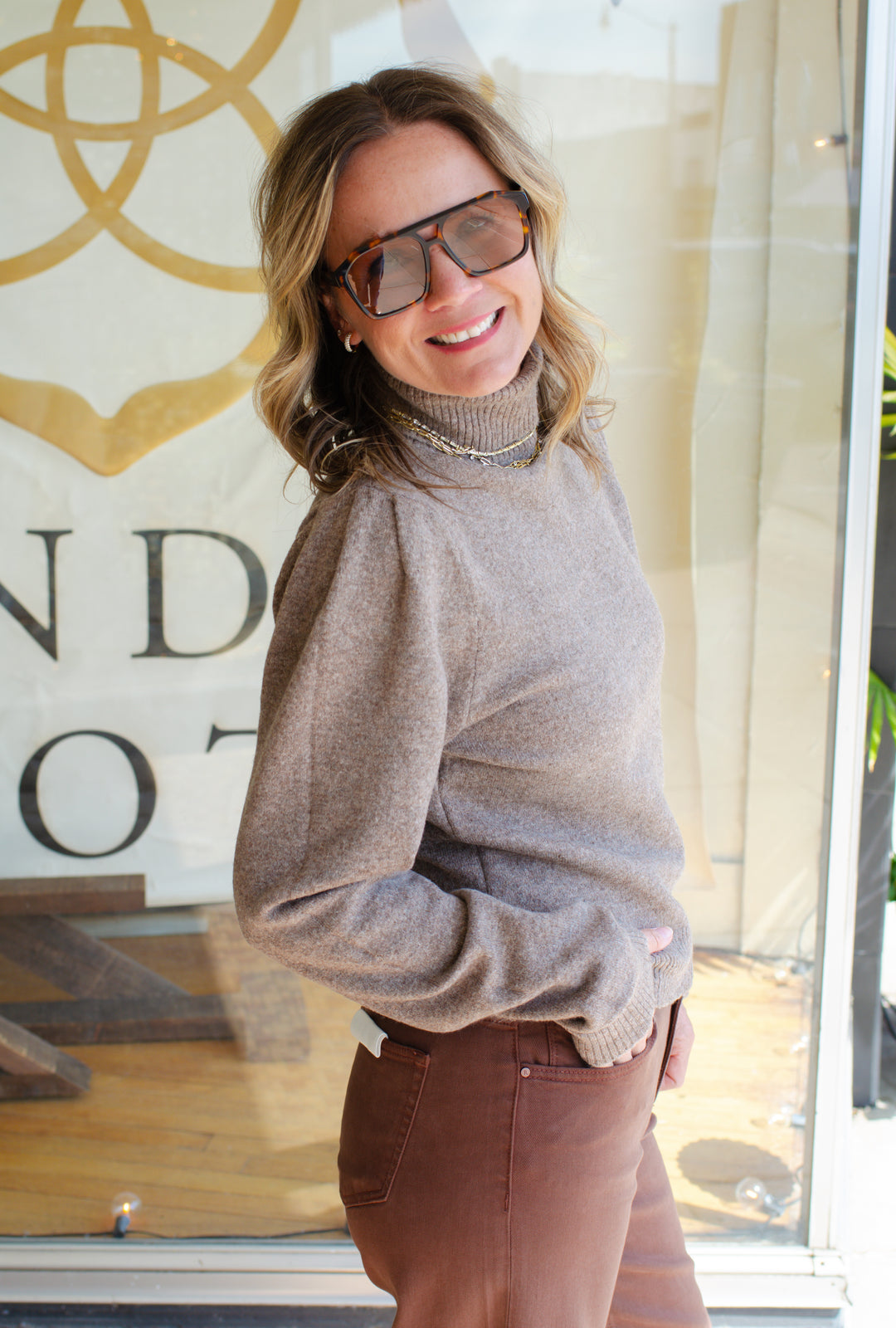 Fall Stroll Turtle Neck Long Sleeve Sweater in Mocha