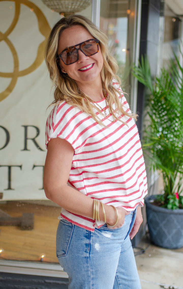 Perfect Striped Tee in Red