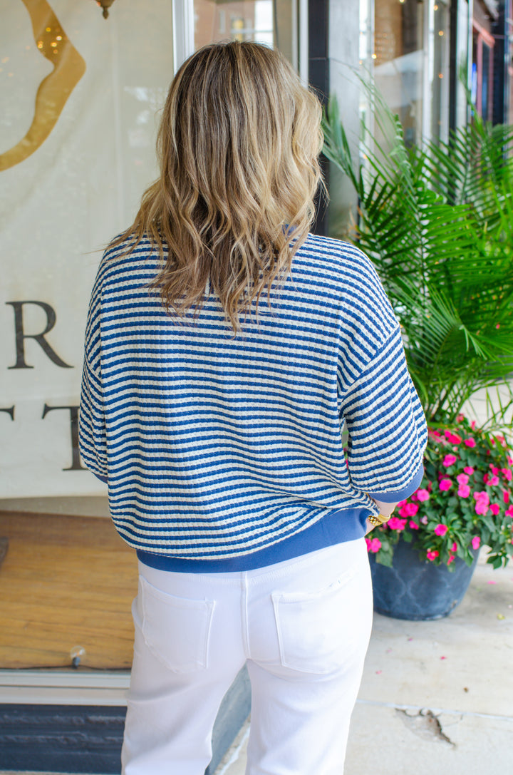 Classic Oversized Striped Tee in Light Denim