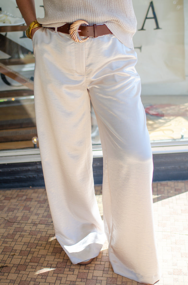 Elevated Style Silky Wide Leg Pants in Champagne