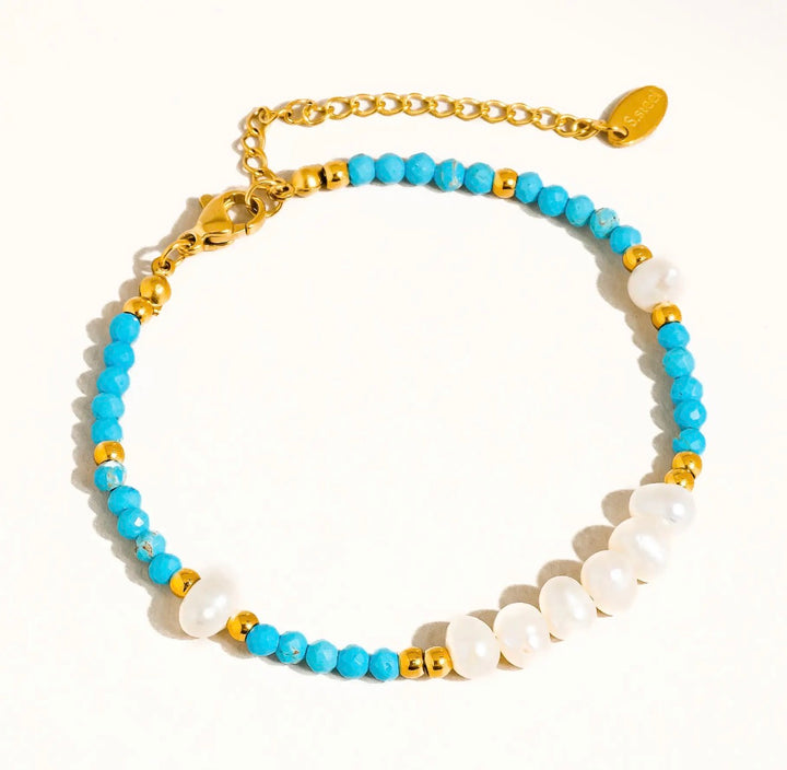 Luxe 18K Gold Plated Non-Tarnish Boho Bracelet in Blue
