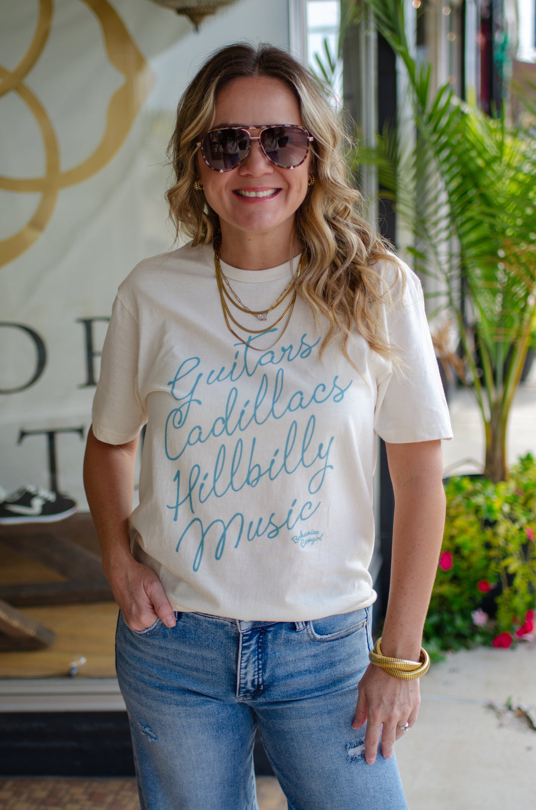 Guitar + Cadillacs Cream Graphic Tee