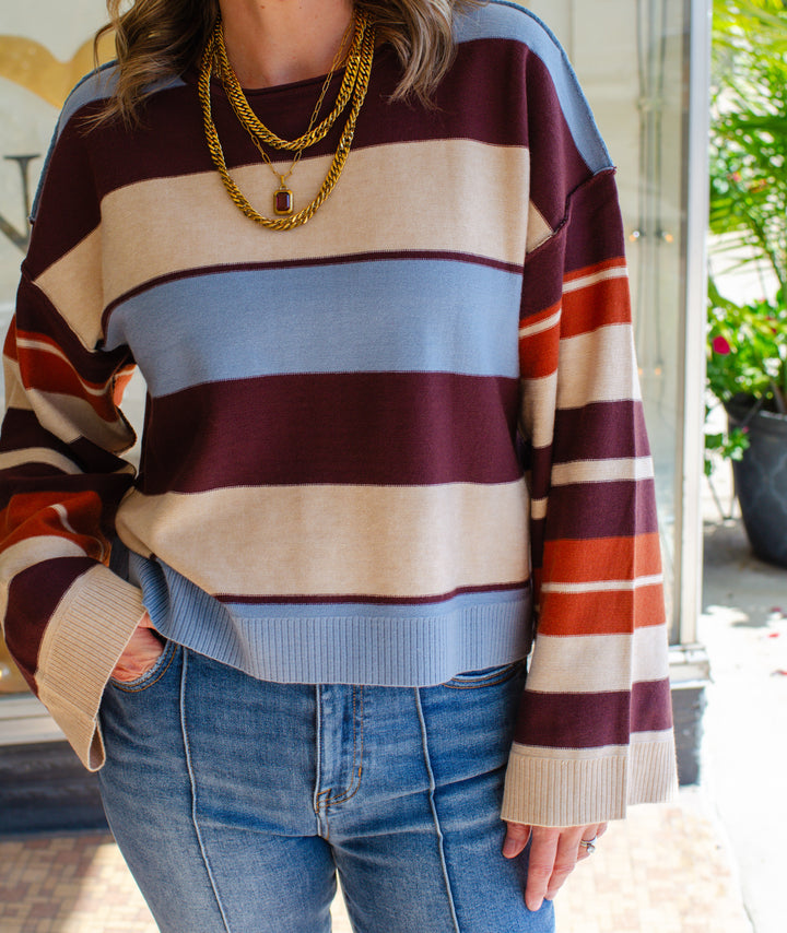 Living On A Prayer Fall Stripe Bell Sleeve Top