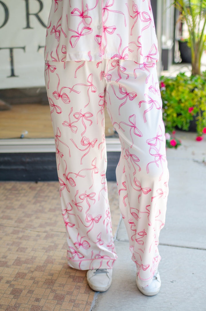 So Fancy Pink Bow Pull On Pajama Pants