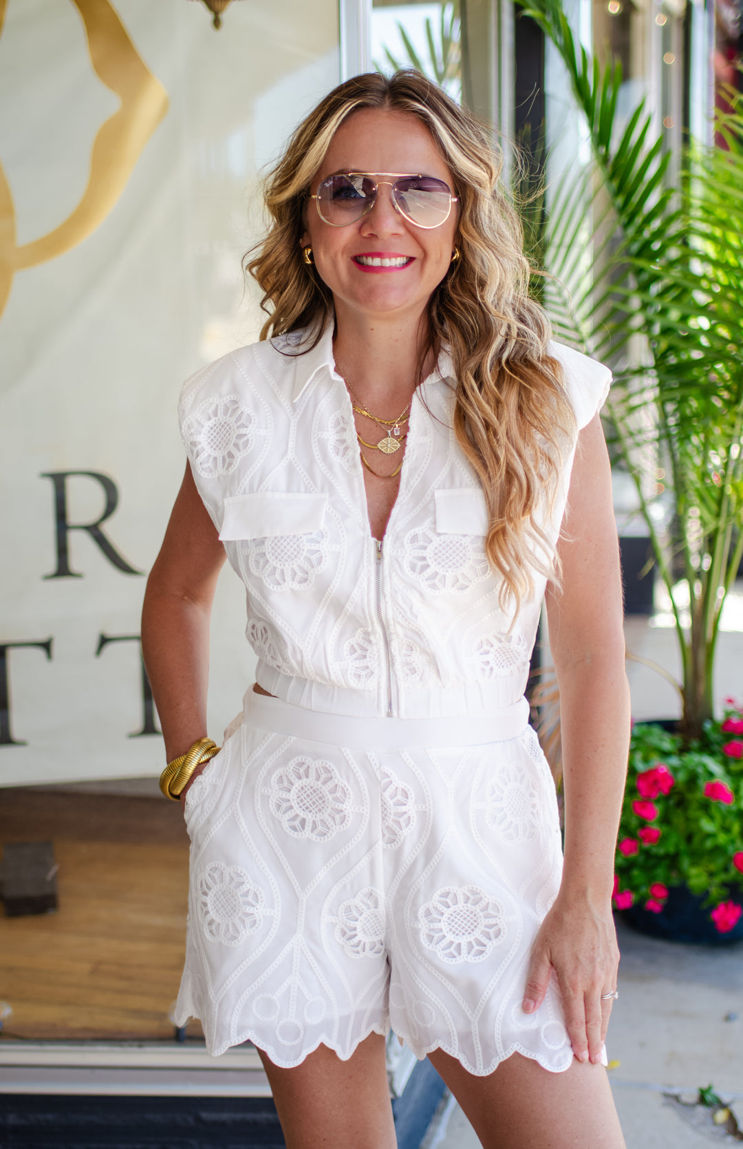 Summer Sunset Scalloped Lace Shorts in White