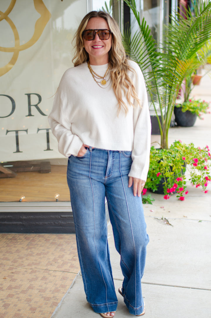 Winter Wish Soft Crew Neck Cropped Sweater in Cream