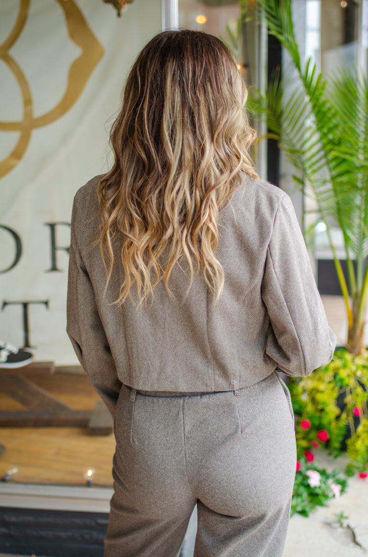 Chic Style Tweed Blazer in Brown