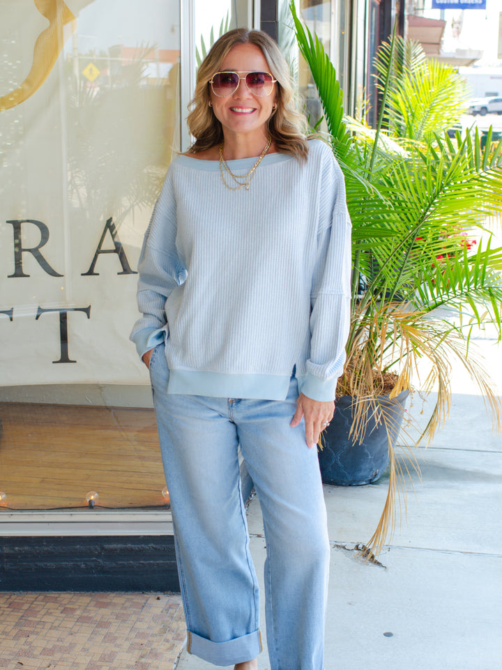 Cozy Forecast Thermal Oversized Top in Blue