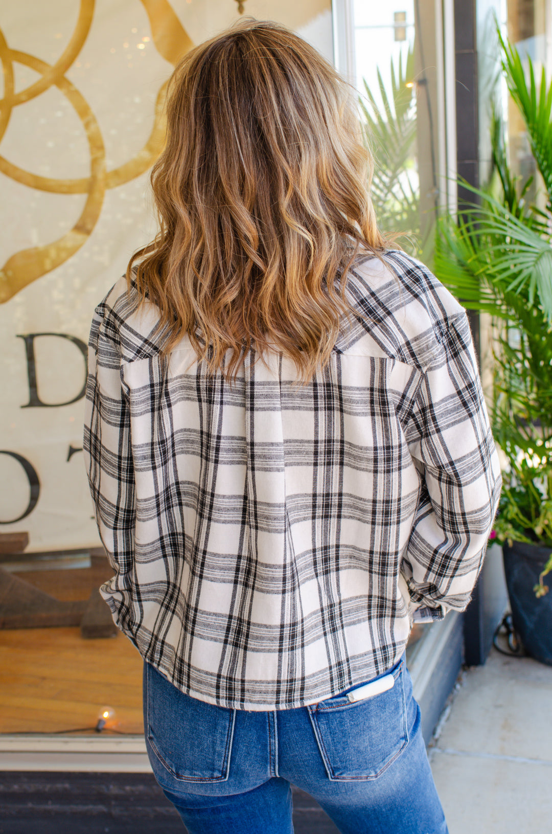 Bonfire Plaid Button Down Flannel in White/Black Mix
