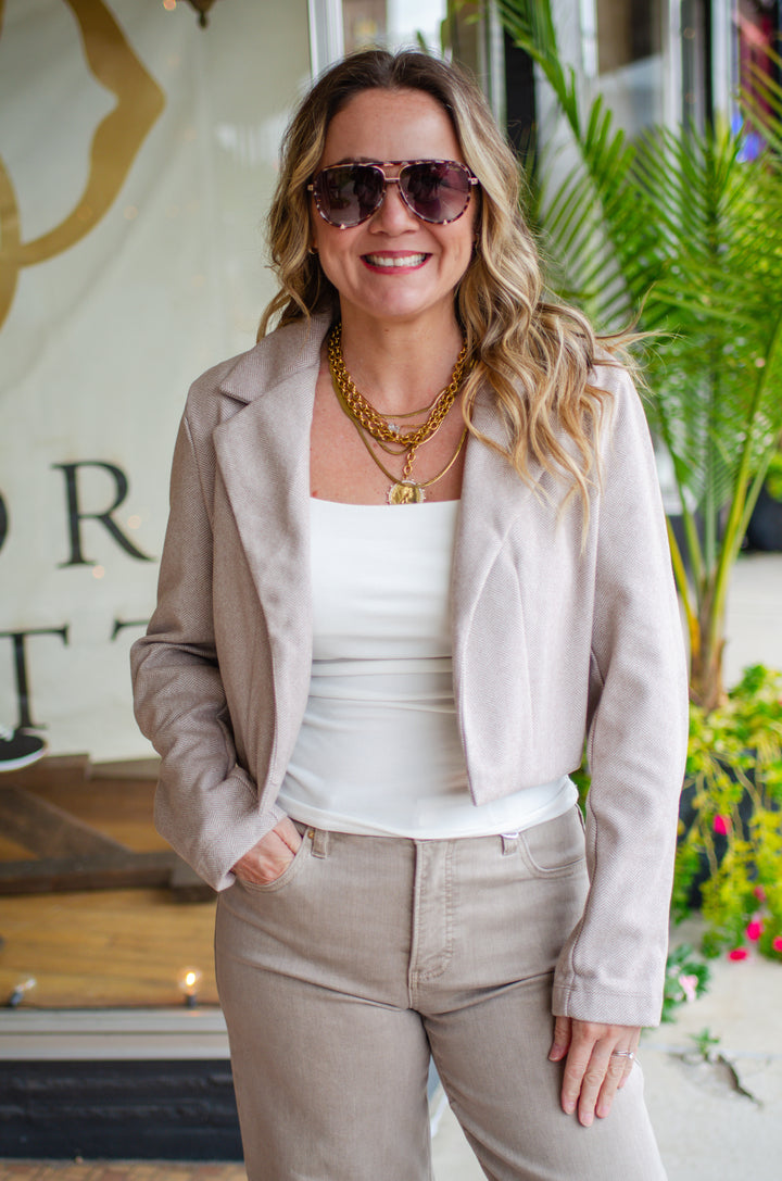 Chic Style Tweed Blazer in Beige
