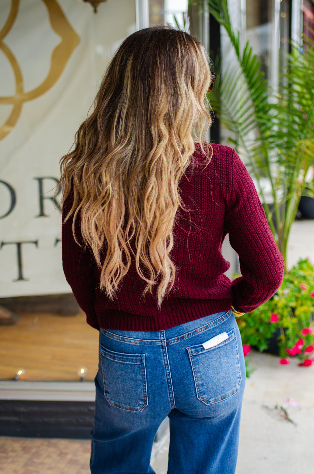 Stylish Moments Gold Button Detailed Sweater Top in Burgundy