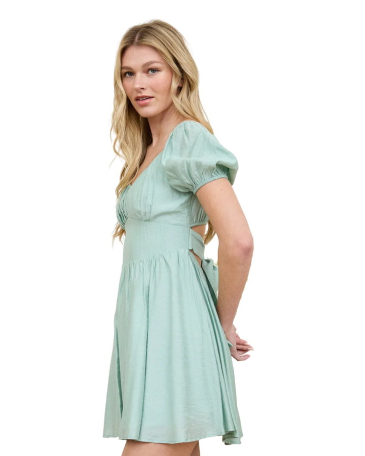 Spring Moments Corset Top Tie Back Dress in Mint