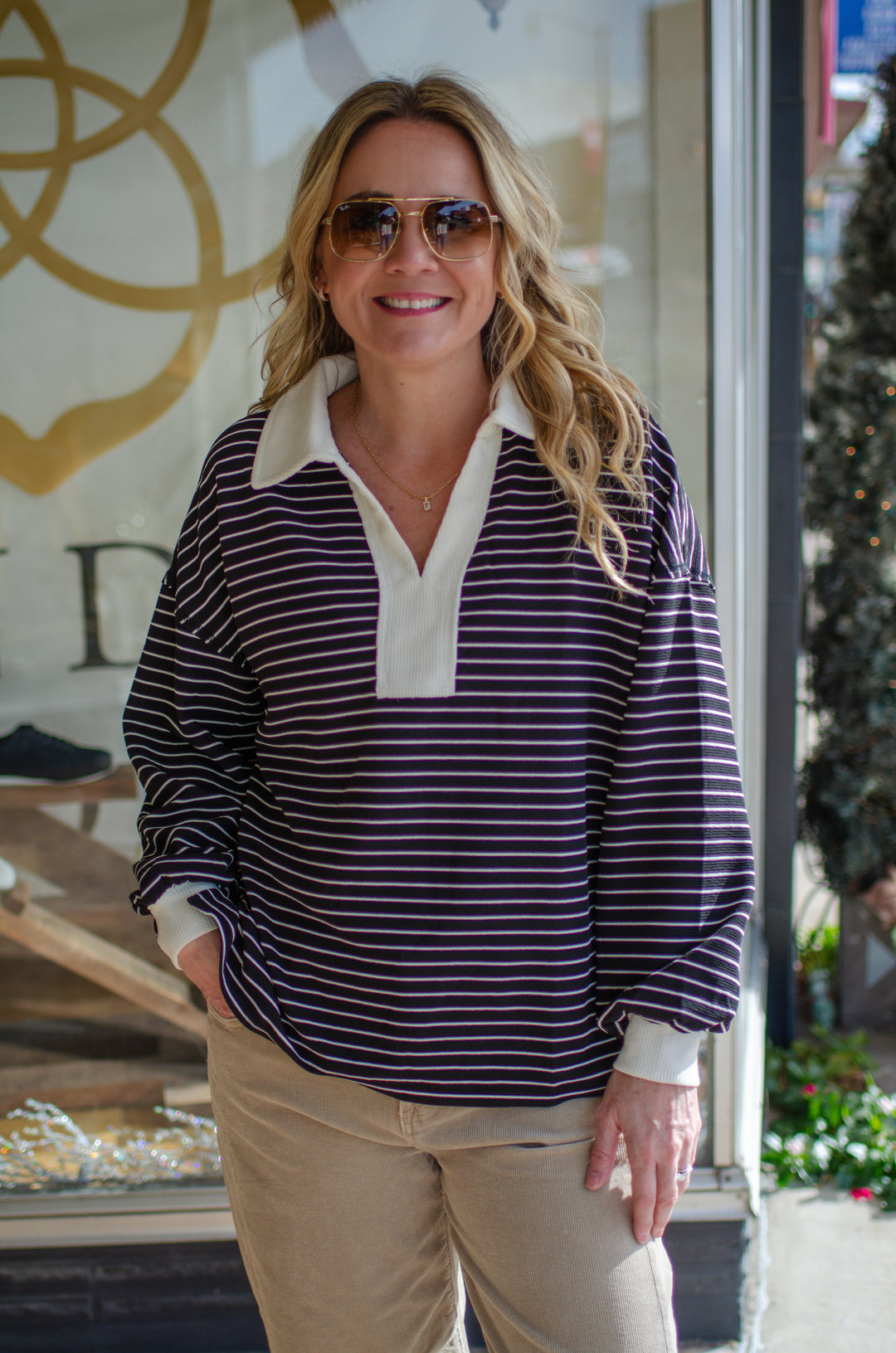 Make Your Day Black Stripe Rugby Shirt