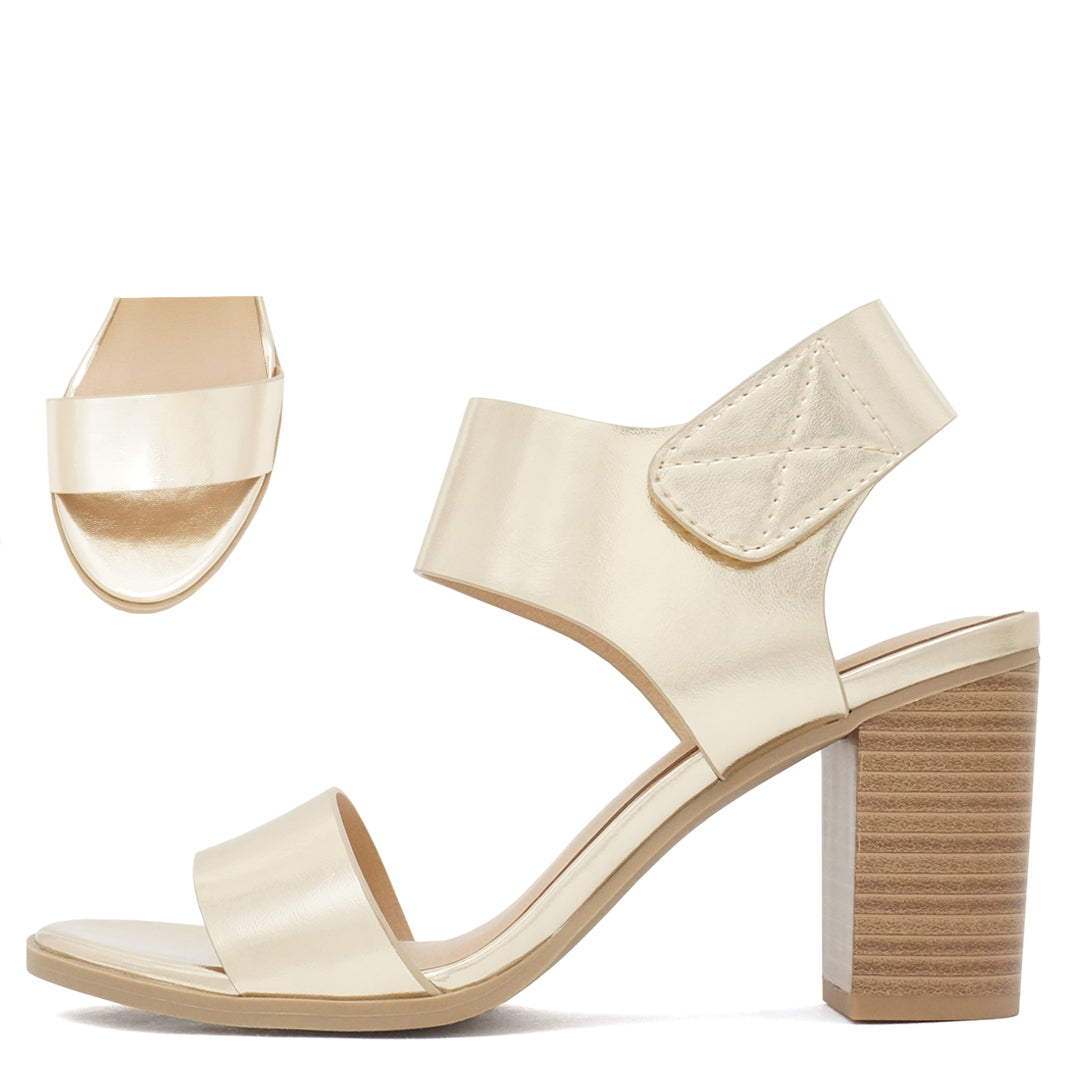 Classic Double Strap Block Heel in Gold Metallic