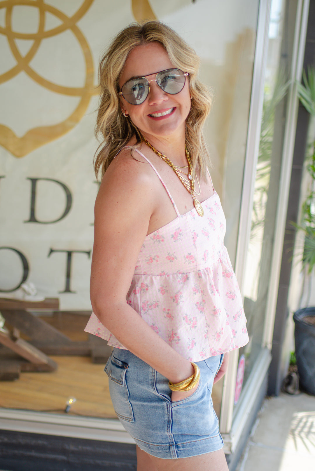 Floral Fields Pink Spaghetti Strap Tank
