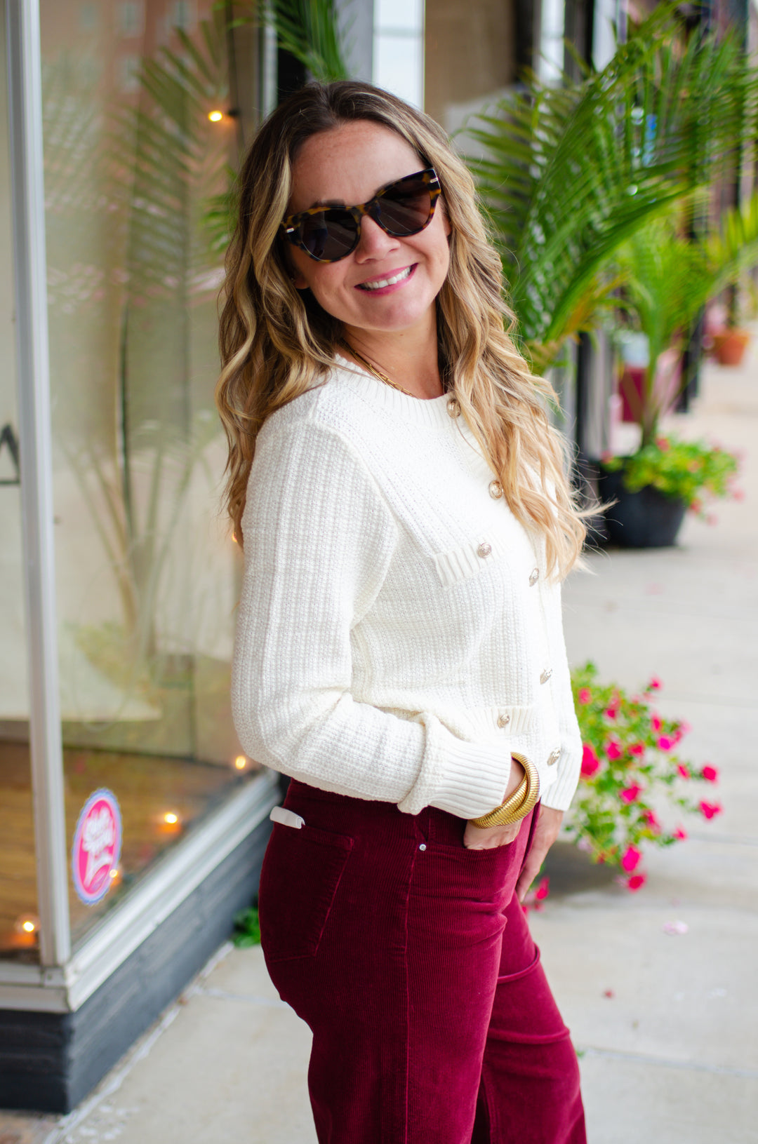 Stylish Moments Gold Button Detailed Sweater Top in Cream