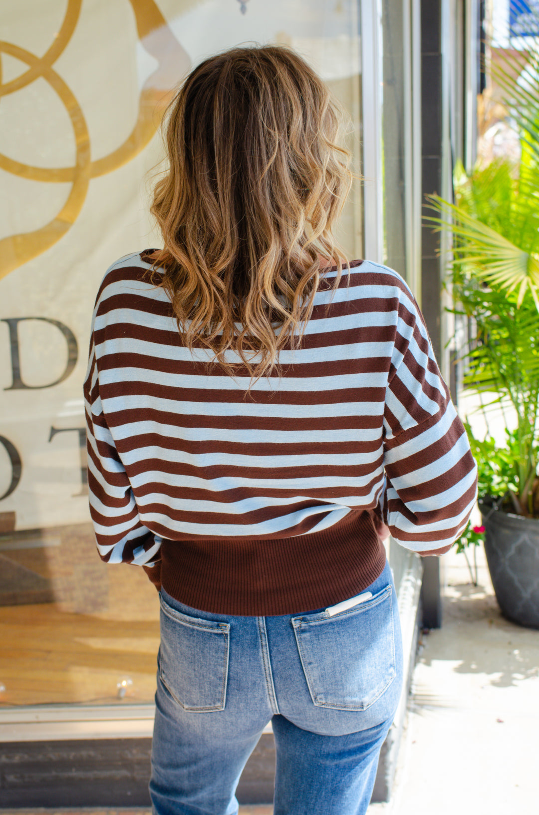 Perfect Stripe Boat Neckline Sweater in Chocolate & Blue