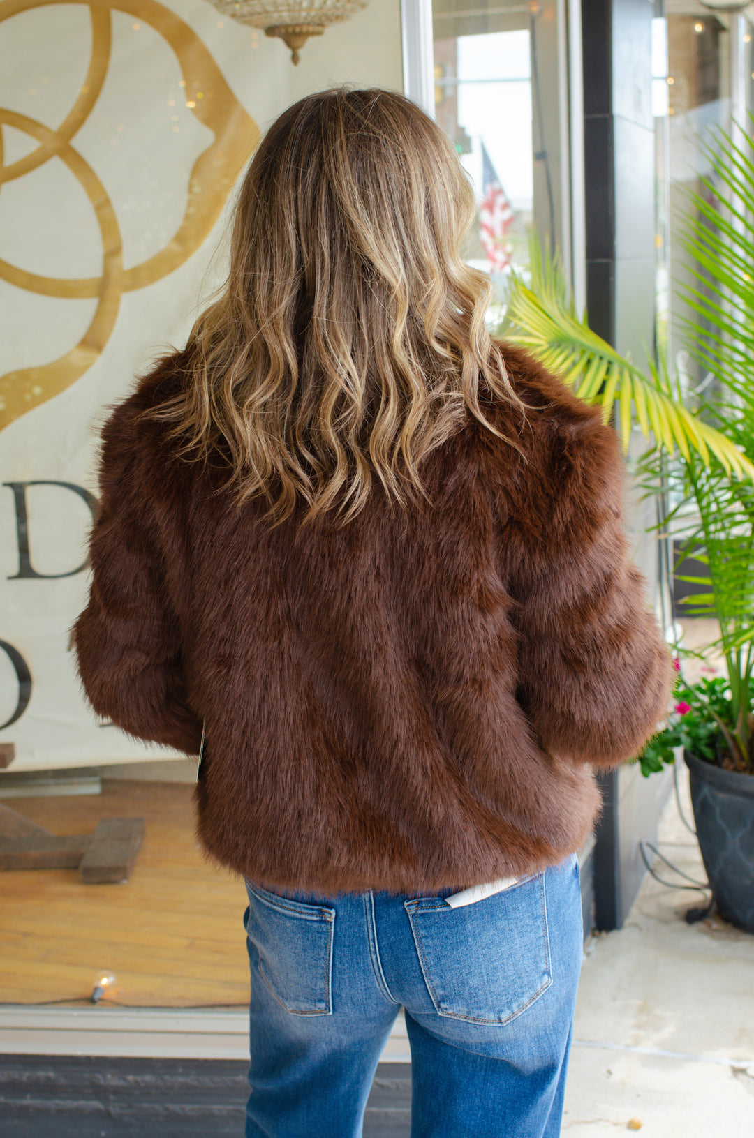 Forever Glam Fur Zip Front Jacket in Brown