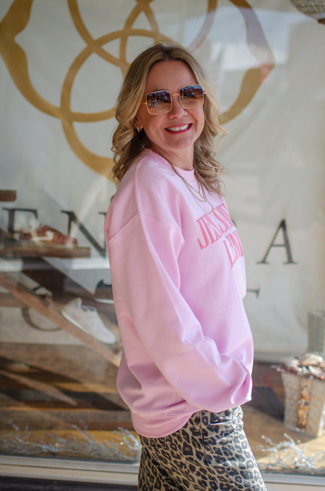 Jesus Saves, I Spend Puff Letter Sweatshirt in Pink