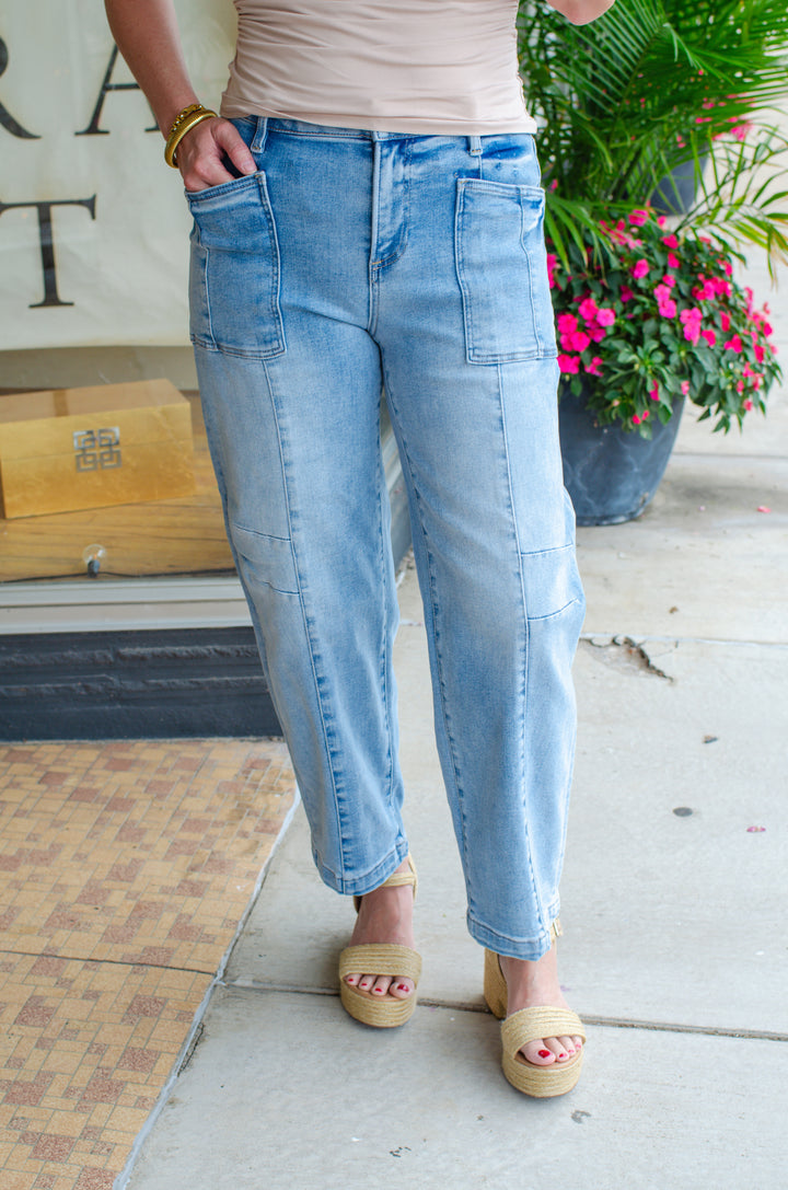 Risen Slouchy Ankle Boyfriend Jeans in Light Wash