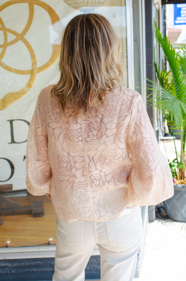 Primrose High Neckline Textured Floral in Taupe