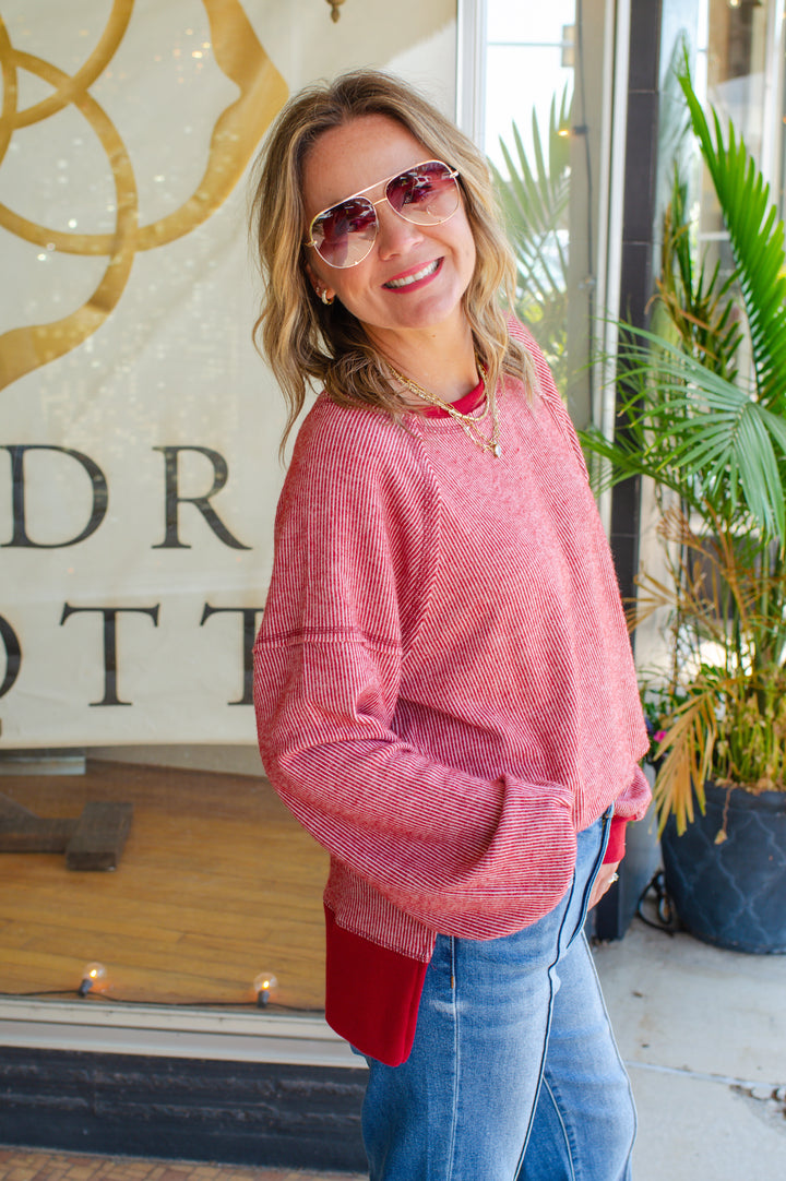 Casual Comfy Lightweight Knit Oversized Top in Burgundy