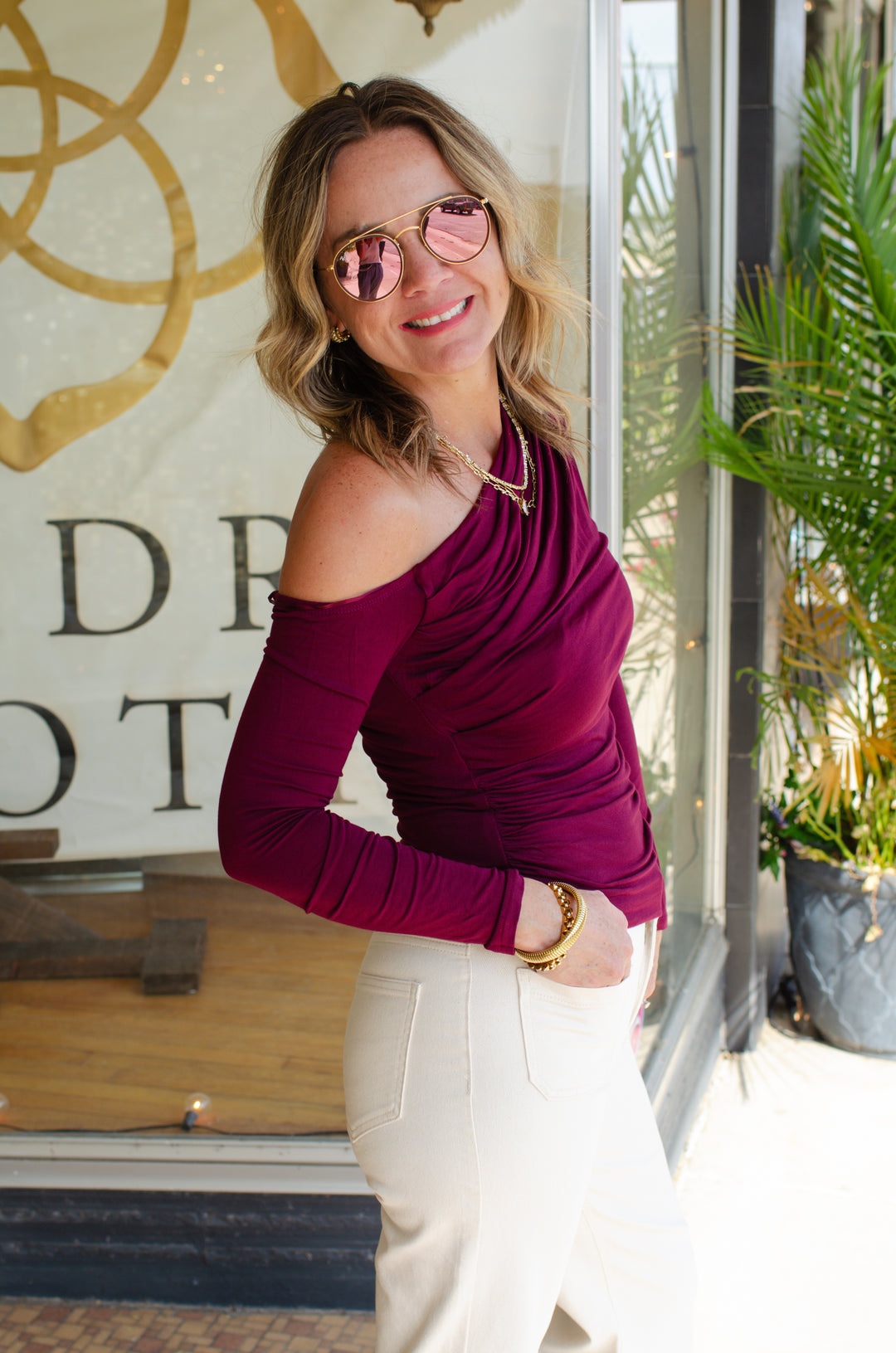 Close to You One Shoulder Top in Plum