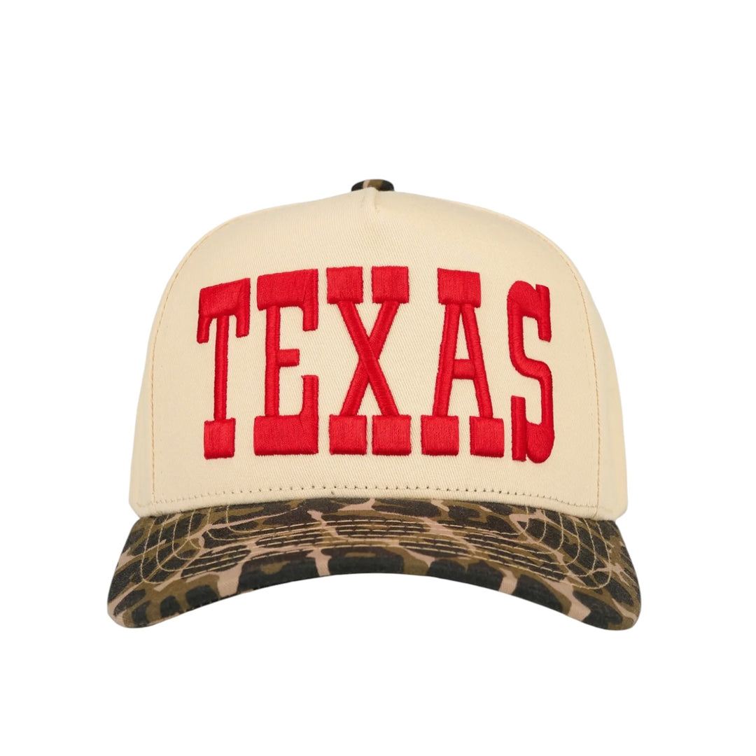 Texas Embroidered Red Letter Leopard Bill Hat