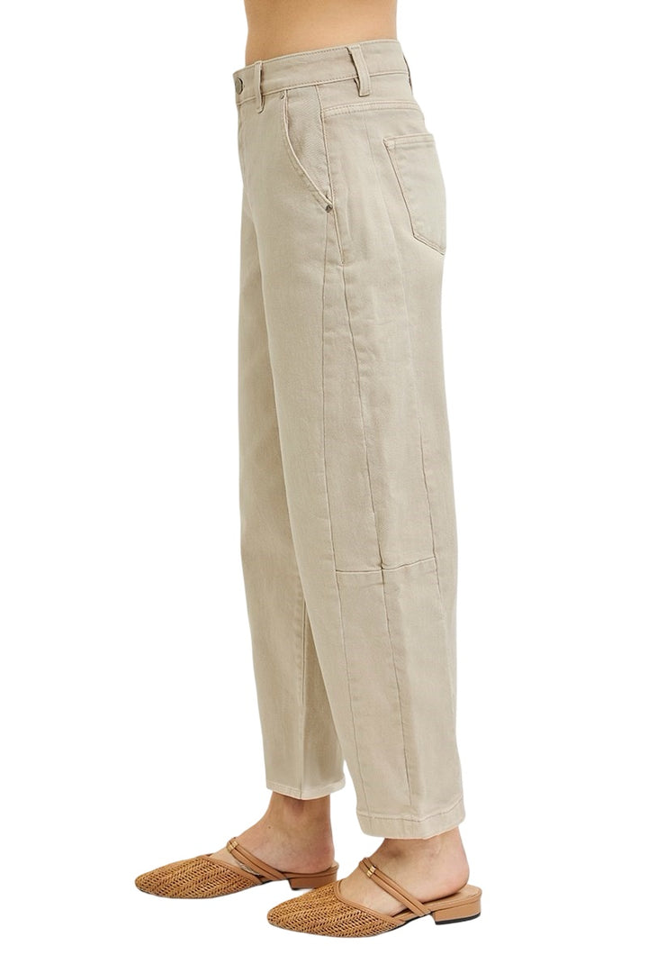 Risen High Rise Relaxed Barrel Cuffed Jeans in Almond