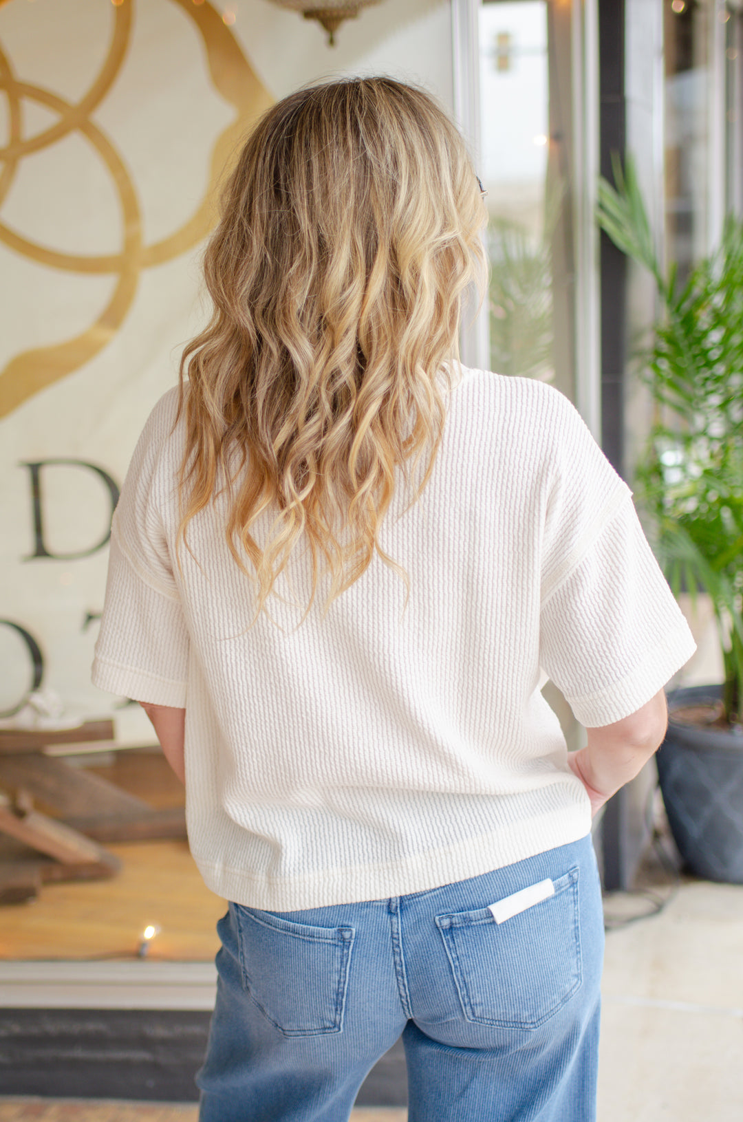 Sweet Emotion Cream Split Neckline Boxy Top