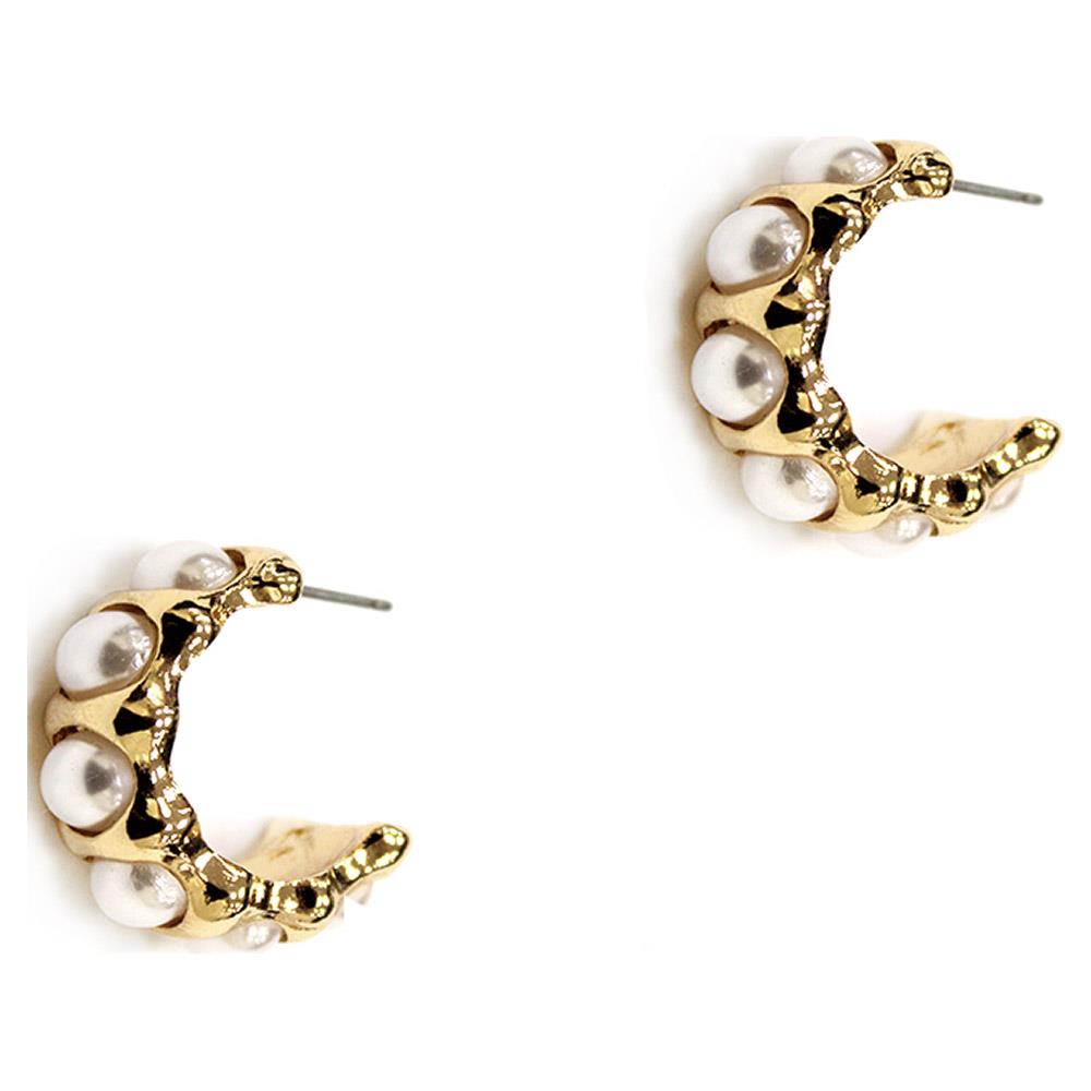 Gold .75" Pearl Metal Hoop Earring
