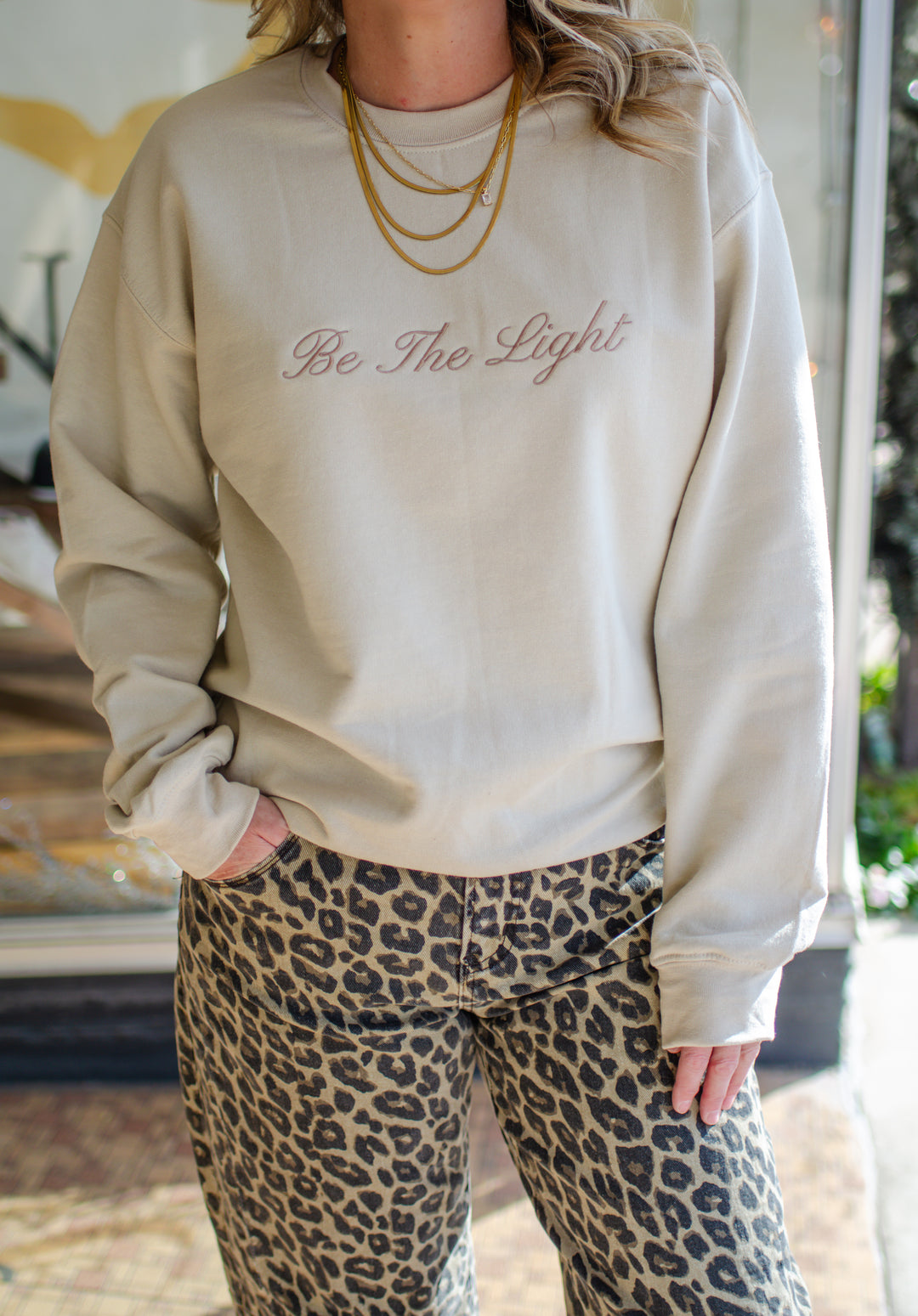 Be The Light Embroidered Sweatshirt in Sand