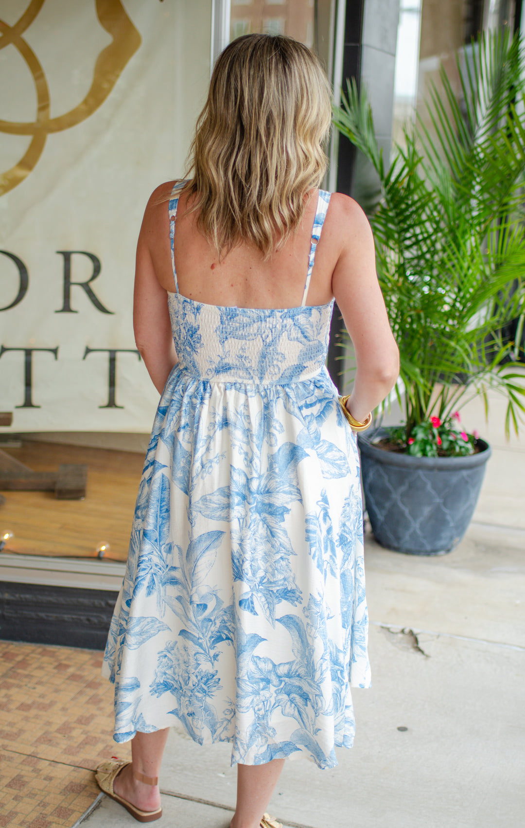 Take My Lead Blue Toile Printed Midi Dress