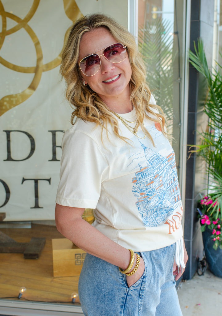Rome Italy Graphic Fitted Graphic Tee in Ivory