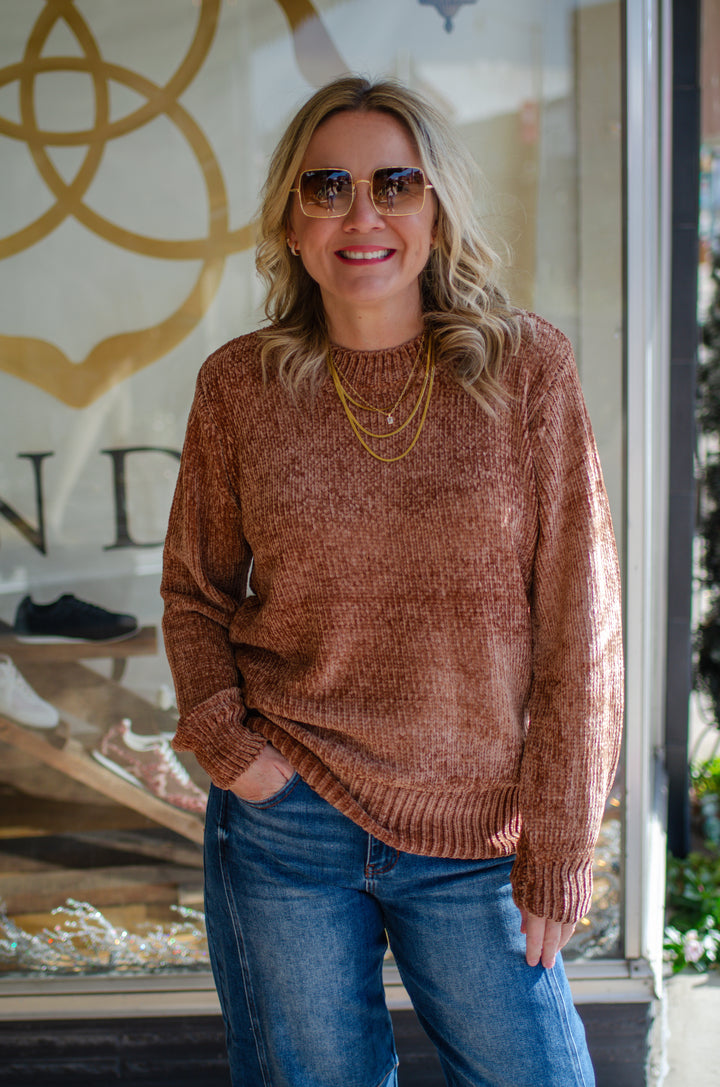 Cozy Autumn Ultra Soft Chenille Knit Sweater in Camel