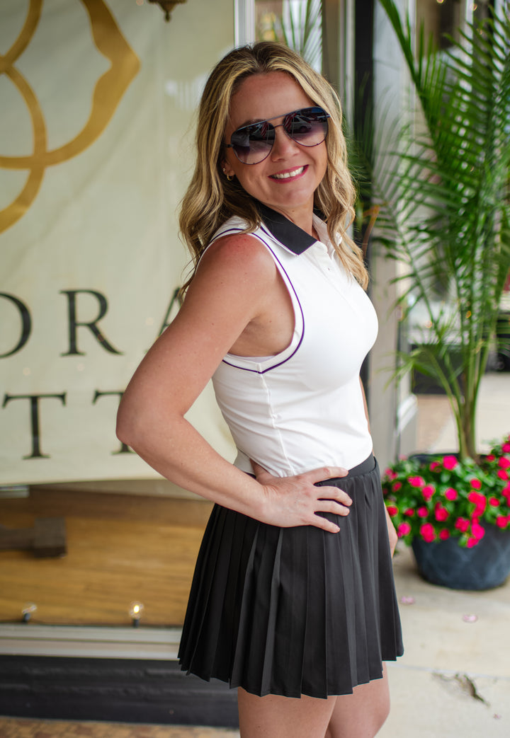 Make It Right White & Black Crop Collared Tennis Top