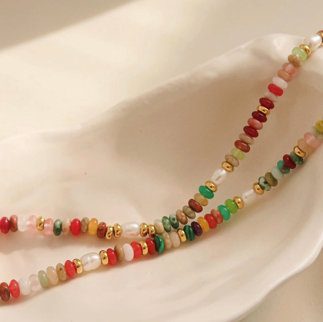 Luxe 18K Gold Plated Non-Tarnish Multi-Color Beaded Necklace