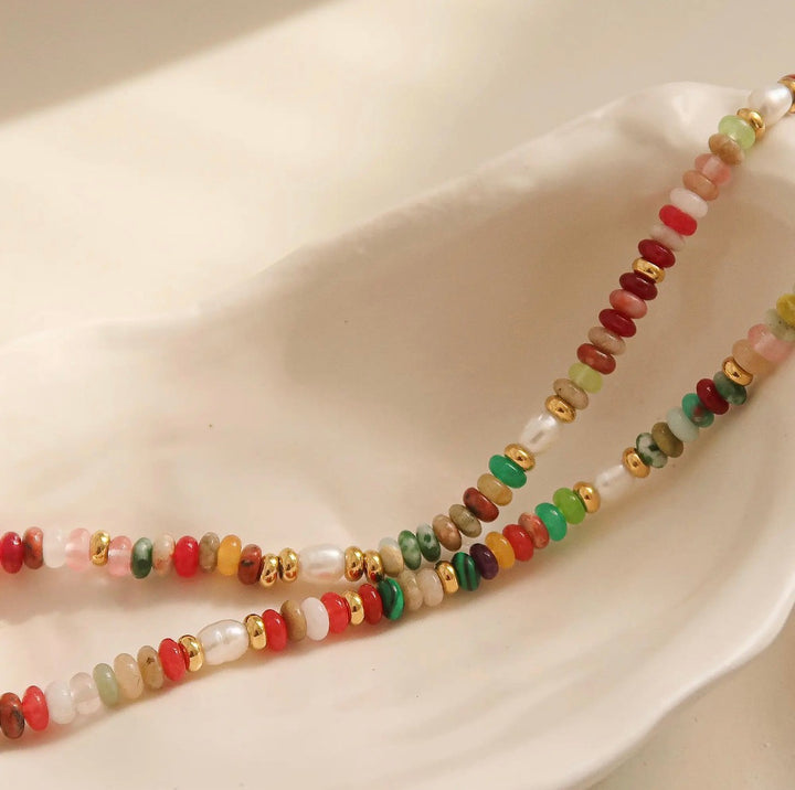 Luxe 18K Gold Plated Non-Tarnish Multi-Color Beaded Necklace