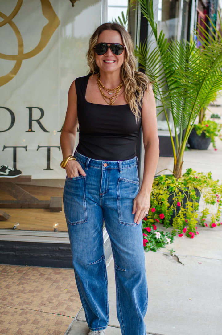 Square Neck Bodysuit in Black