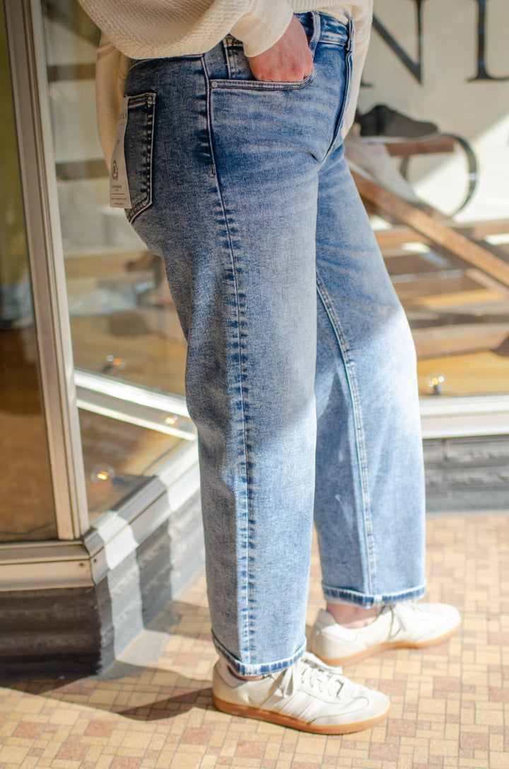 Risen High Rise Crop Boyfriend Jeans in Medium