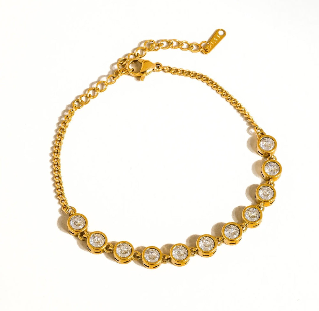 Luxe 18k Gold Plated Non-Tarnish Rhinestone Chain Bracelet