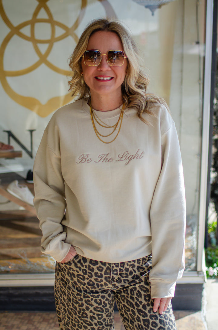Be The Light Embroidered Sweatshirt in Sand