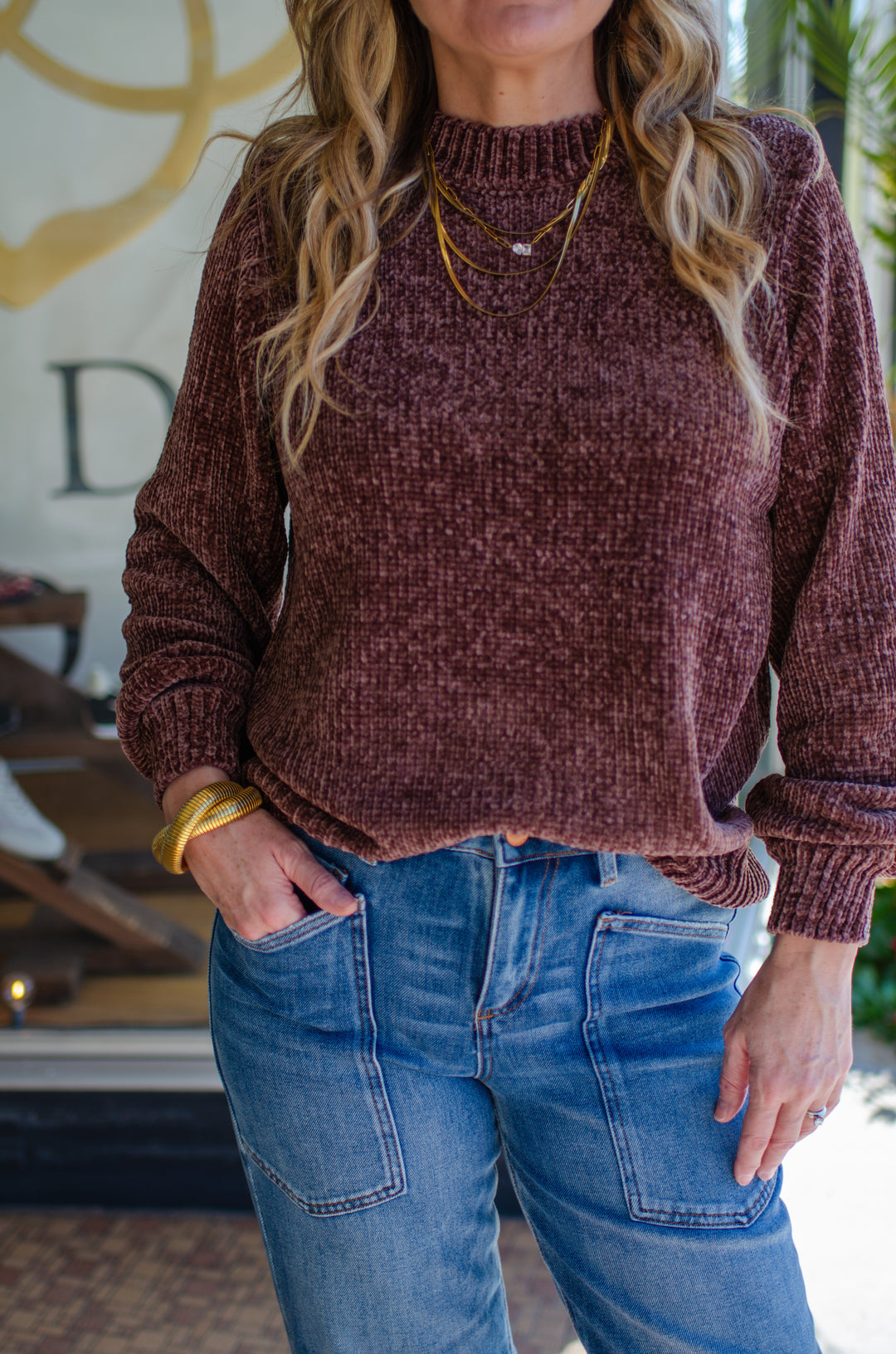 Cozy Autumn Ultra Soft Chenille Knit Sweater in Brown