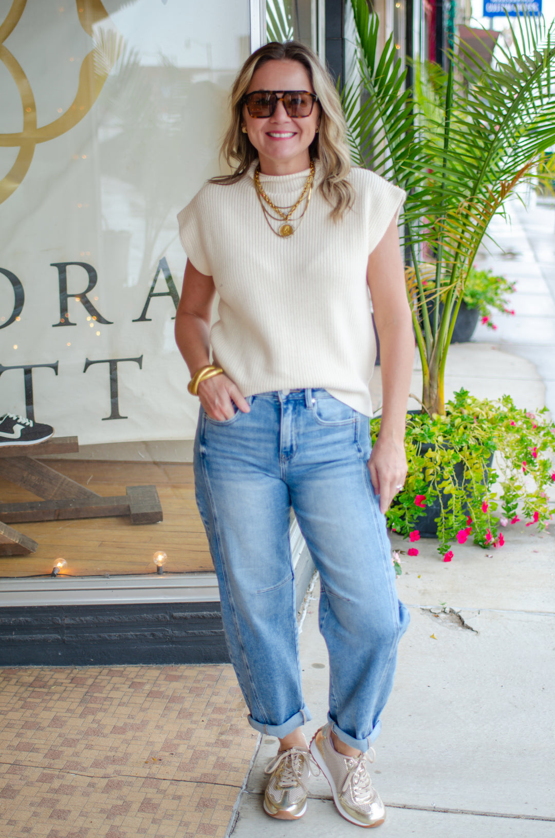 Risen High Rise Boyfriend Cuffed Barrel Jeans in Medium Wash