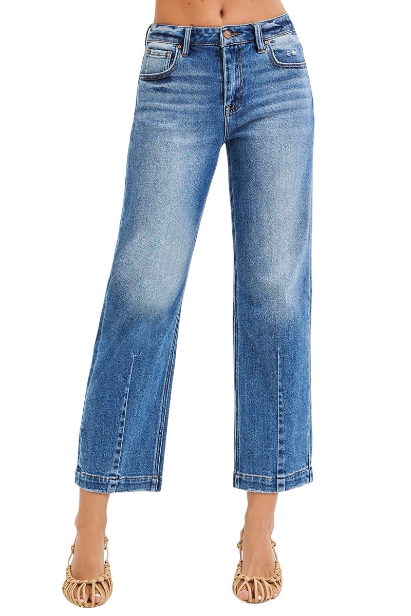 Risen High Rise Crop Boyfriend Tapered Jeans in Dark Wash