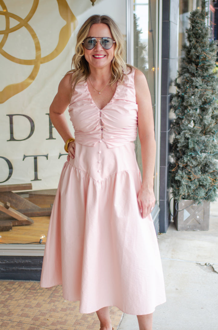 Precious Moments High Rise Button Down Skirt in Blush